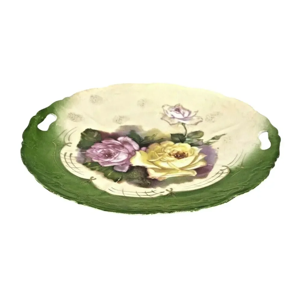German Decorative Arts Cabinet Display Cake Plate Porcelain Ceramic Floral FLAW